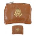  SOFT BROWN GENUINE SHEEPSKIN ROSARY POUCH WITH VELVETEEN LINING 